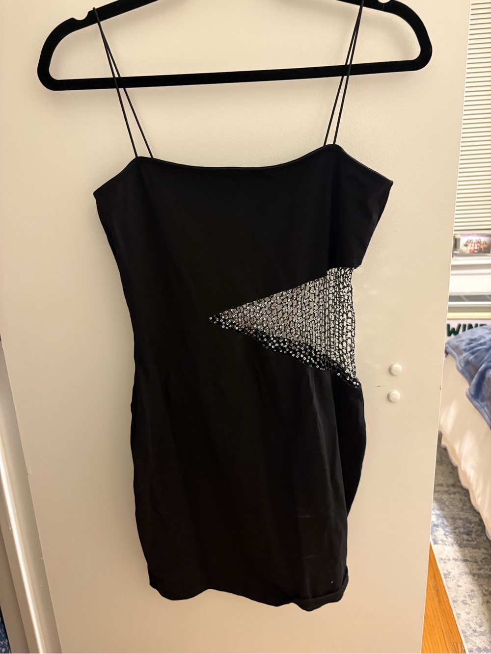 superdown Black Mini Dress with Beaded Mesh Accent